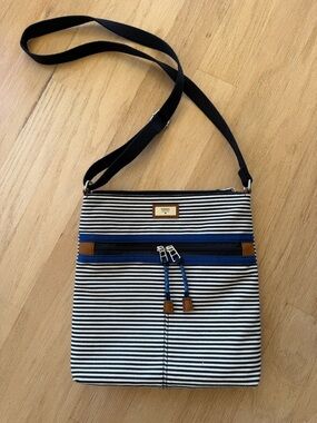Fossil Black & White Striped Crossbody with Blue Trim